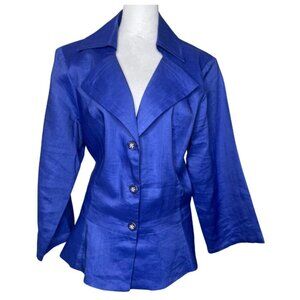 La Rea Ramie Linen Cobalt Blue Jacket Blazer Rhinstone Button Peplum Size 2X